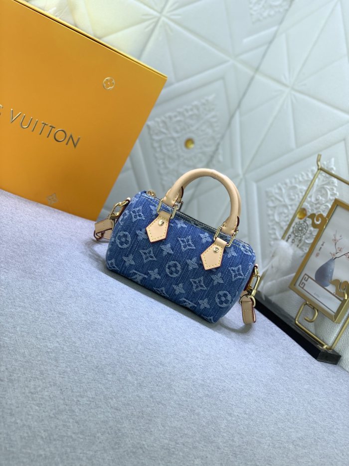 Louis Vuitton M82950 Nano Speedy Denim Cowboy Shoulder Bags Size 16*7*10cm