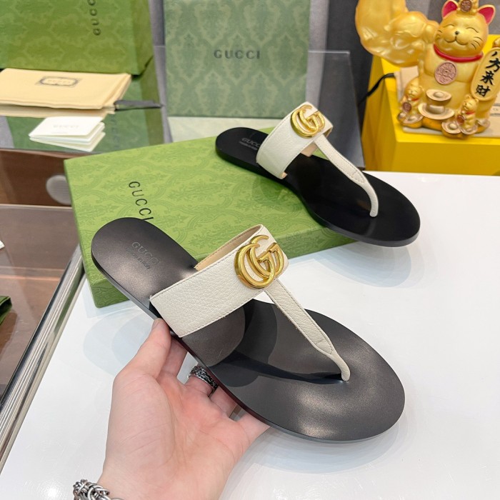 Gucci Slippers Leather thong with Double G Size 36-41 4-Color