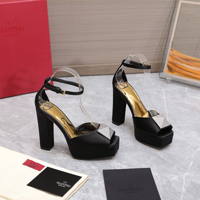 Valentino One Stud Open-Toe Satin Platform Pumps Size 35-41 3-Color