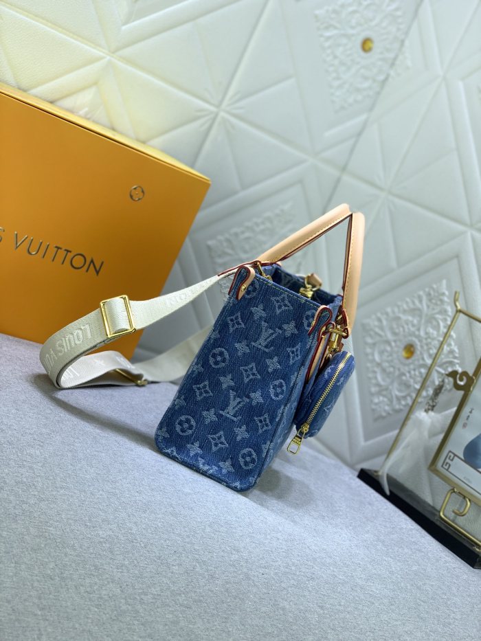 Louis Vuitton M46373 OnTheGo Monogram Reverse Giant Denim Cowboy Shoulder Bags Size 25*19*11.5cm