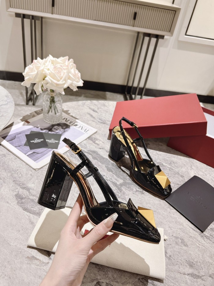 Valentino One Stud Patent Leather Slingback Pumps Size 35-41 4-Color