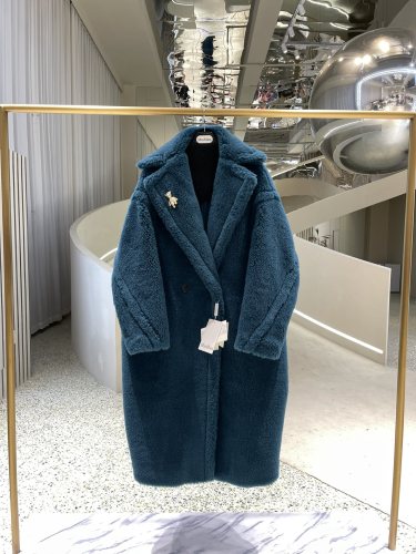 Max Mara Teddy 22FW Long Coat Claret Blue Size XS-M