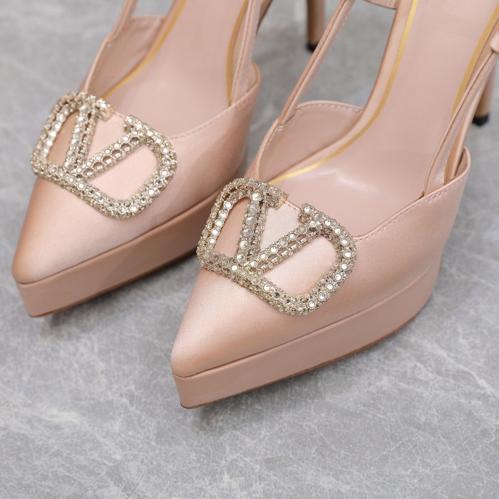 Valentino Vlogo Signature Satin Slingback Platform Size 35-41 5-Color