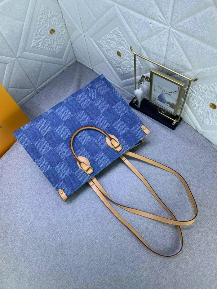 Louis Vuitton Monogram Onthego Denim Cowboy Women Shopping Bags 35*27*14cm