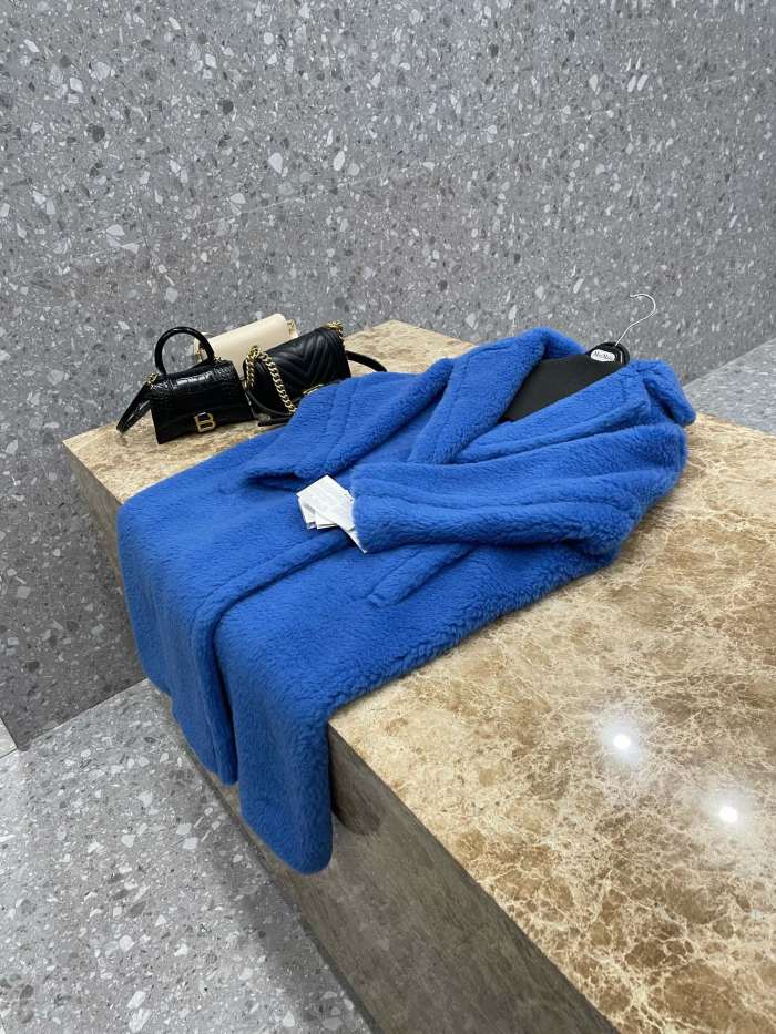 Max Mara Teddy Long Coat Blue Size XS-M