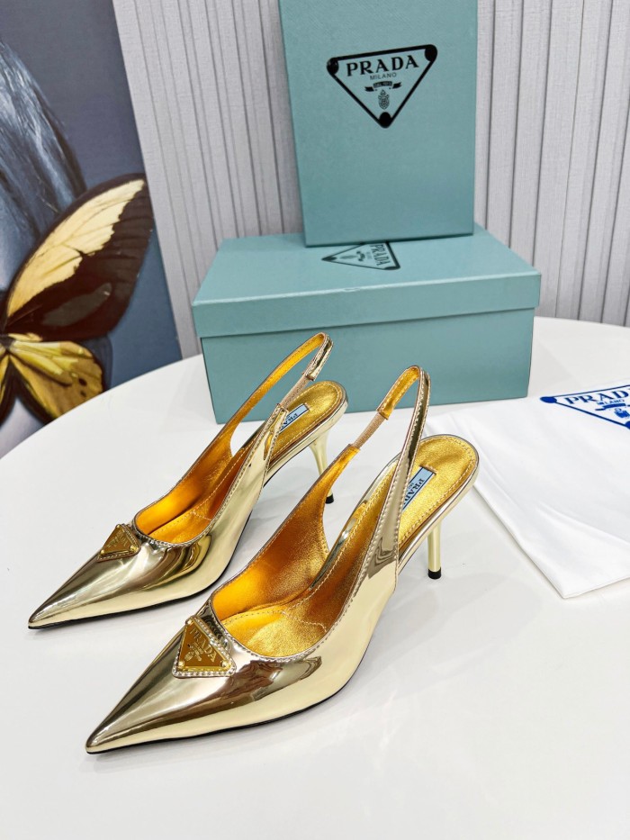 Prada Brushed Leather Slingback Pumps Size 35-41 8-Color