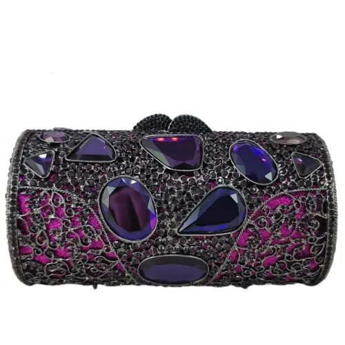 Round Barrel Women Purple Crystal Clutch Purse