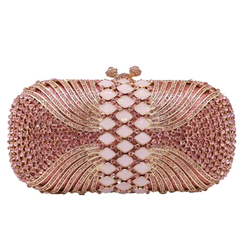 Women Pink Evening Bags Bridal Crystal Clutch Handbag