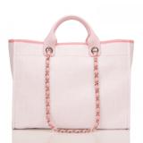 シャネル PINKピンクキャンバスラージドーヴィルショッピングトートバッグ