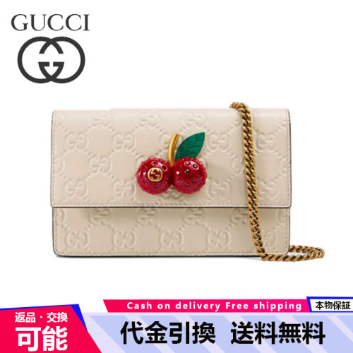 大人気グッチグッチシグネチャーコレクションチェリーレザーショルダークロスボディバッグミニウィメンズホワイト