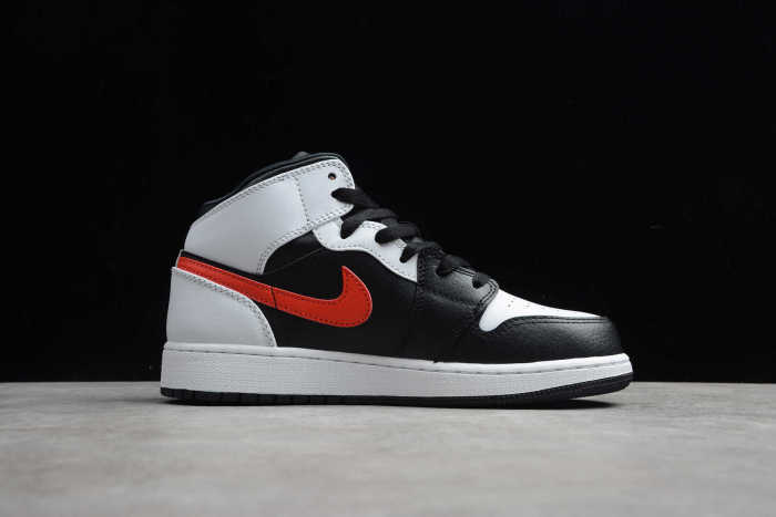 Air Jordan 1 Mid GS Black Chile Red White 554725 075