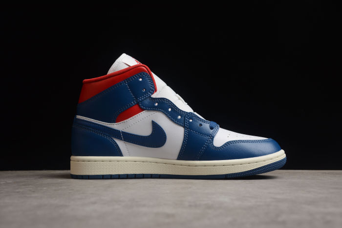 Air Jordan 1 Mid French Blue Women Sneakers White Gym-Red Sail