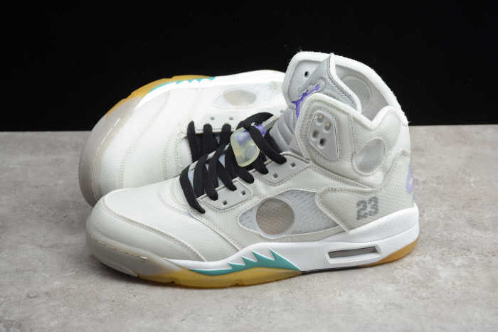 2020 OFF WHITE x Air Jordan 5 Grey Green White CT8480-105