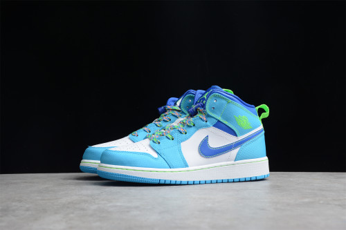 Air Jordan 1 MID SE GS Dark Powder Blue Green Strike