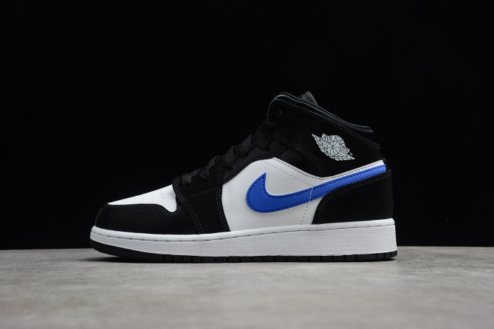 Air Jordan 1 Mid Black white Racer Blue 554725 084