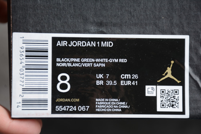 Air Jordan 1 Mid 'Pine Green' / 'Green Toe' 554724-067