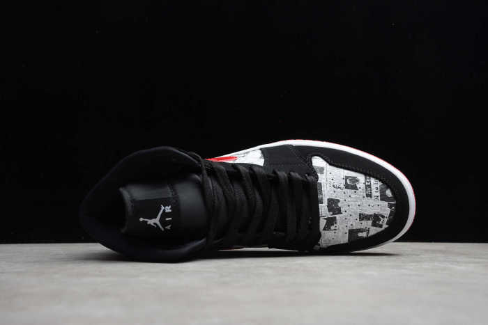 Air Jordan 1 Mid Newspaper Air Times Black Red 852542-061