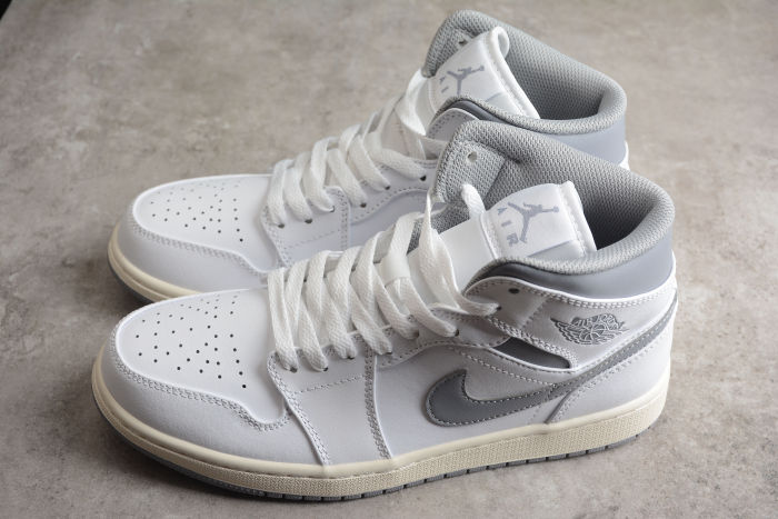 Air Jordan 1 Mid GS Neutral Grey Kids Sneakers White Stealth