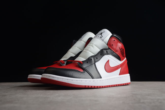 Air Jordan 1 Mid Alternate Bred Toe Women Sneakers Black White Gym-Red