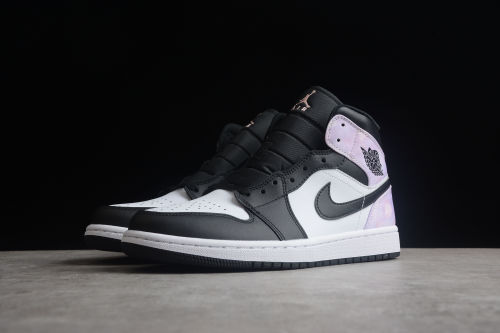 Air Jordan 1 Mid SE GS Zen Master Sneakers White Black Amethyst-Wav