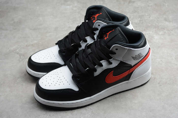 Air Jordan 1 Mid GS Black Chile Red White 554725 075