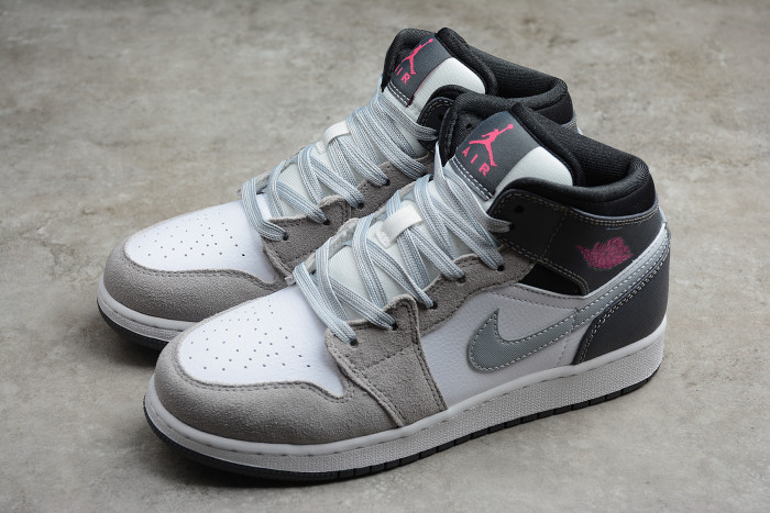 Air Jordan 1 Mid GS ' Grey Hyper Pink' White