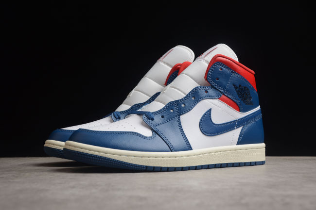 Air Jordan 1 Mid French Blue Women Sneakers White Gym-Red Sail