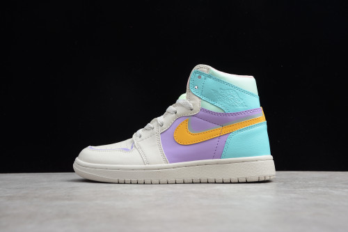 Air Jordan 1 GS white purple green orange 556298 007