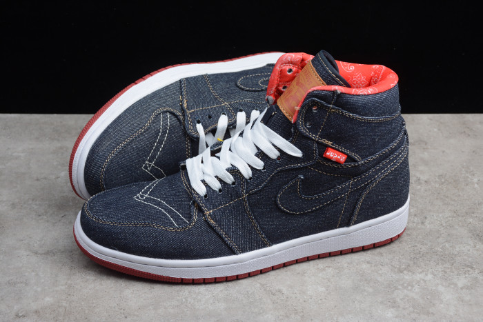 Levis x Air Jordan 1 High Denim Sail Game Red 556298-010