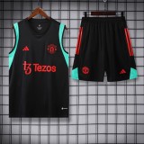 23-24 Man Utd Black Green Tank top and shorts suit