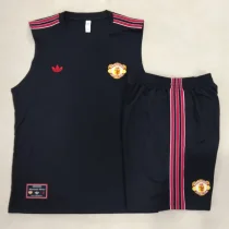 2025-26 Man Utd Black Tank top and shorts suit #D2540