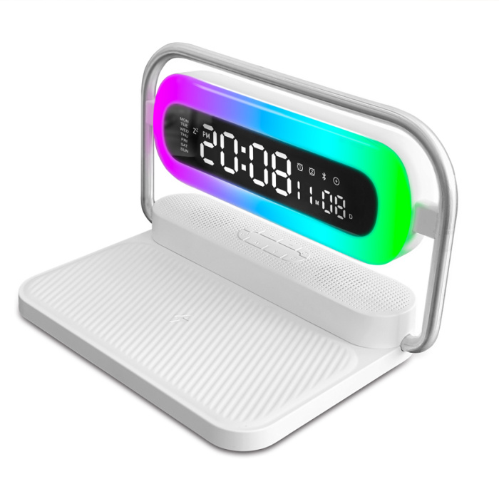 M11  4 in 1 Wireless charger with  Colorful night lights  , Bluetooth speaker , Clock alarm