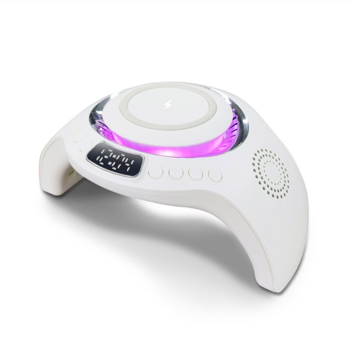 M10  5 in 1 Wireless charger with Bluetooth speaker, UV Nail lights, Clock