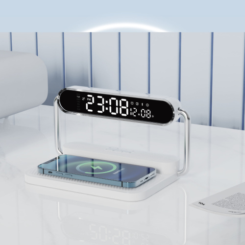 M5  4 in 1 Wireless charger with  Colorful night lights  , Bluetooth speaker , Clock alarm
