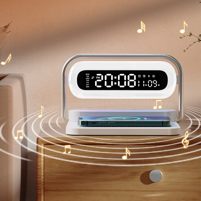 M11  4 in 1 Wireless charger with  Colorful night lights  , Bluetooth speaker , Clock alarm