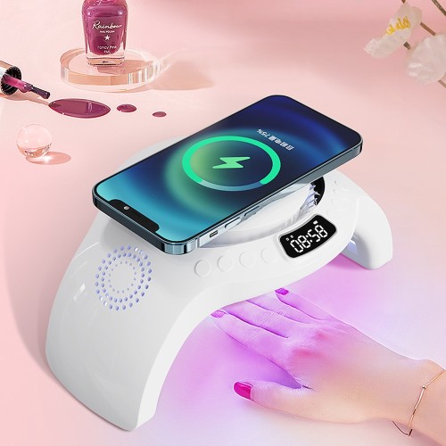 M10  5 in 1 Wireless charger with Bluetooth speaker, UV Nail lights, Clock