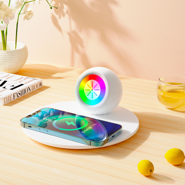 K22B  4 in 1 wireless charger with colorful night light, bluetooth speaker, aromatherapy balm