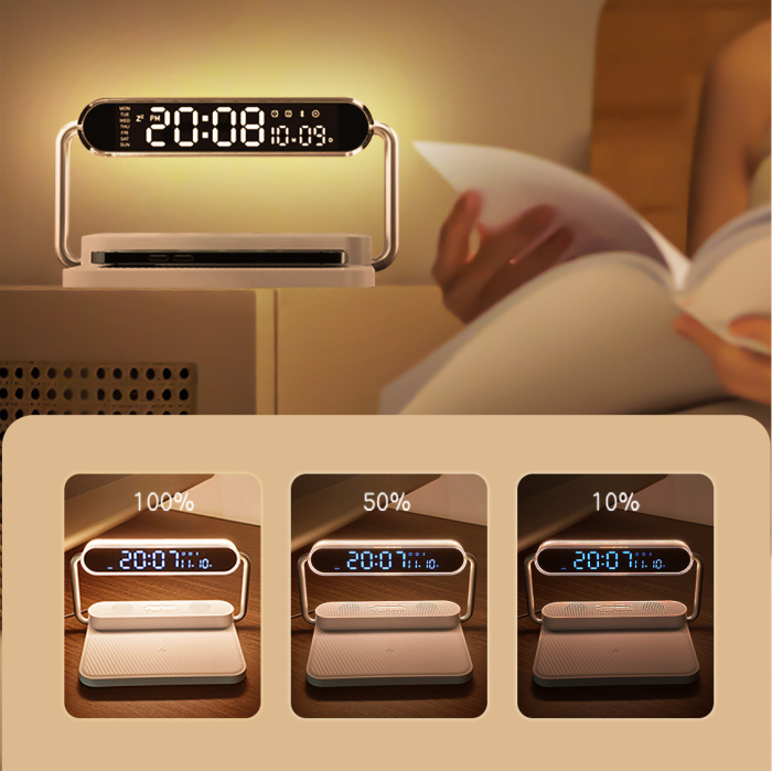 M5  4 in 1 Wireless charger with  Colorful night lights  , Bluetooth speaker , Clock alarm