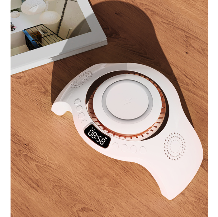 M10  5 in 1 Wireless charger with Bluetooth speaker, UV Nail lights, Clock