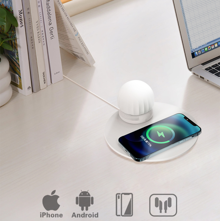K22S  4 in 1 wireless charger with Portable bluetooth speaker & night light