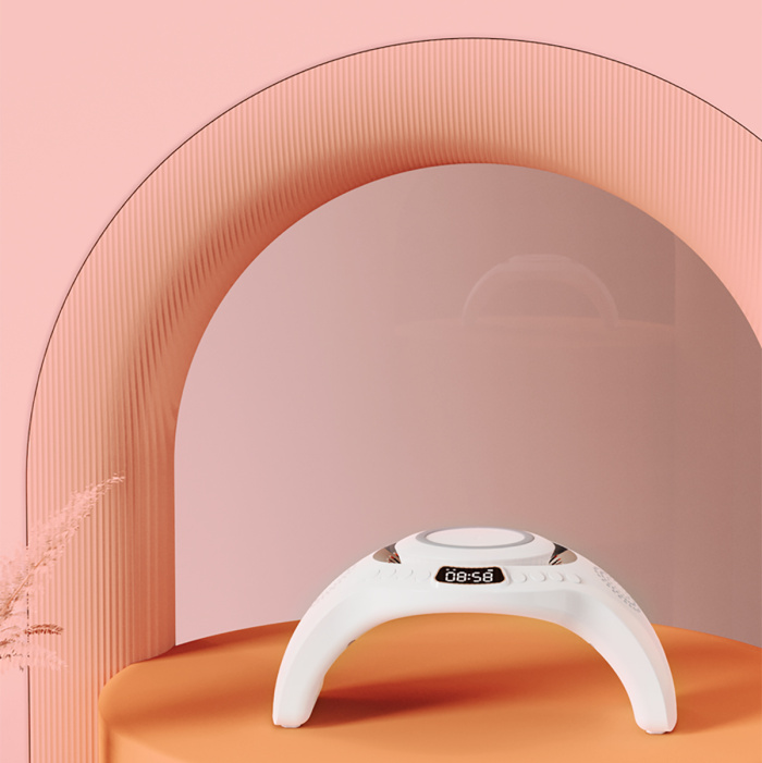 M10  5 in 1 Wireless charger with Bluetooth speaker, UV Nail lights, Clock