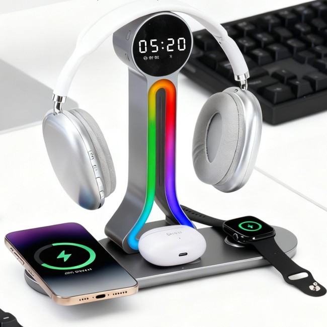 3 in 1  wireless charging stand with  night light , bluetooth speaker
