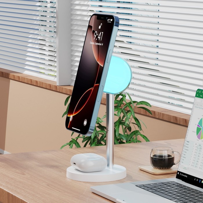 2 in 1 magnetic Dual pad wireless charger with colorful night light