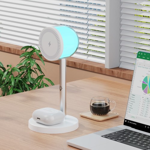 2 in 1 magnetic Dual pad wireless charger with colorful night light
