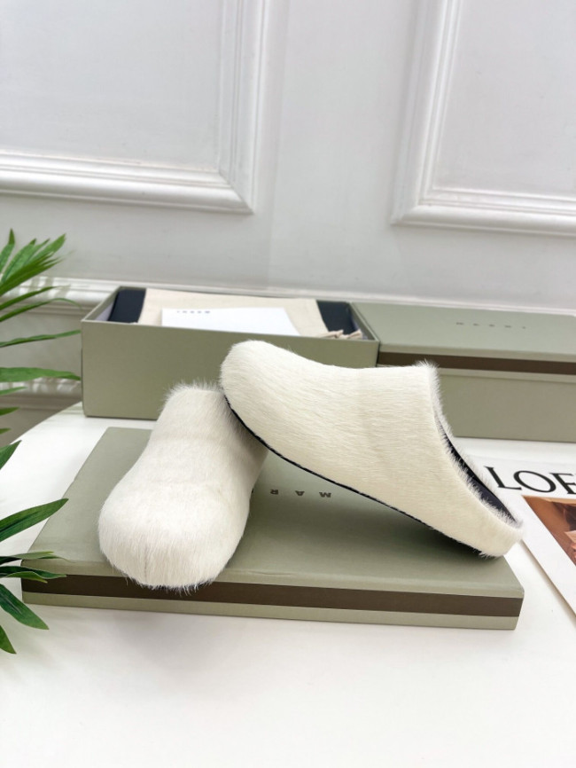 MARNI TEXTURED CALF HAIR CLOG SLIPPERS-WHITE MR1