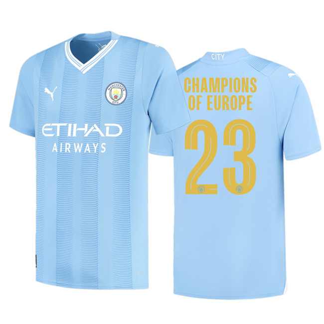 Manchester City Home Man Jersey 23/24 With CHAMPIONS OF EUROPE 23 Printing