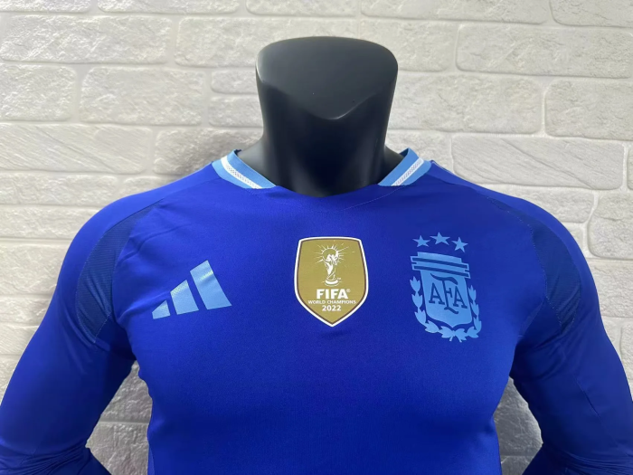 Argentina 2024 Copa America Home Player Version Long Sleeve Jersey With FIFA World Cup badge