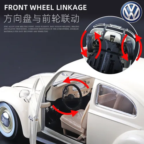 1：18比美高正版經典福斯大眾甲殼蟲老爺車合金車模 前輪聯動擺件收藏