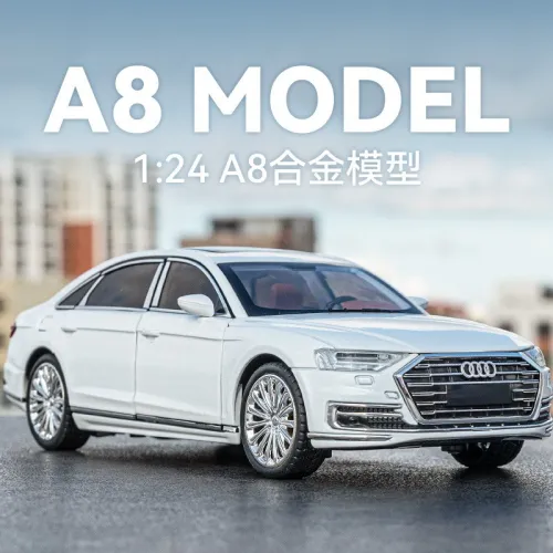 1:24奧迪A8合金車模型 四輪避震 汽車模型仿真合金擺件