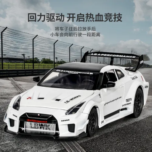 1:24日產GTR R35合金模型回力聲光後輪避震仿真跑車男孩玩具汽車模型